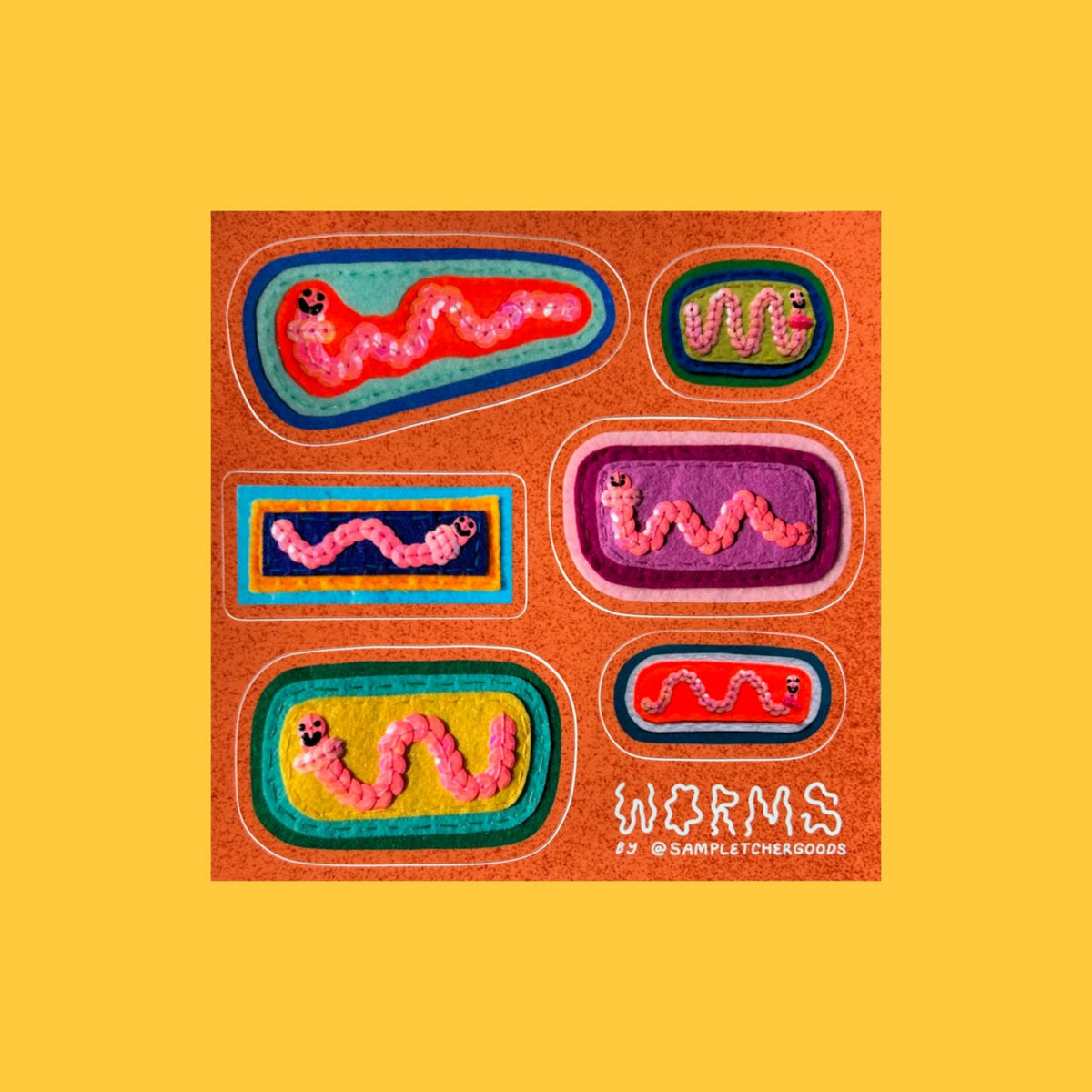 Worm Sticker Sheet ~ Sequin Patch Inspired Waterproof Sticker Sheet