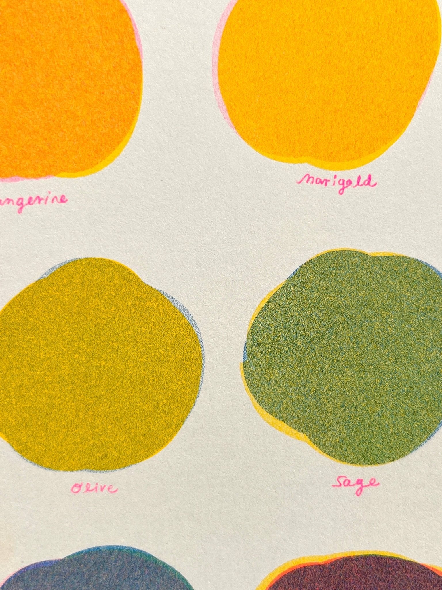 Natalie Andrewson - Riso Color Swatch in Blue, Yellow and Fluorescent Pink - VISUAL INDEX