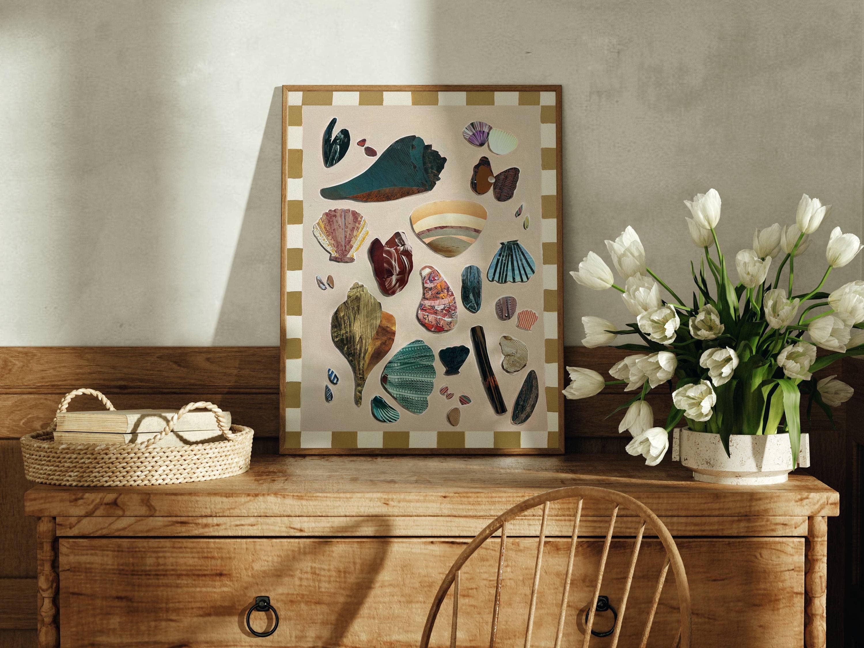 Pink Shell Art Print, Quilt Art, Beach Art, Seashell Art: 8″×10″