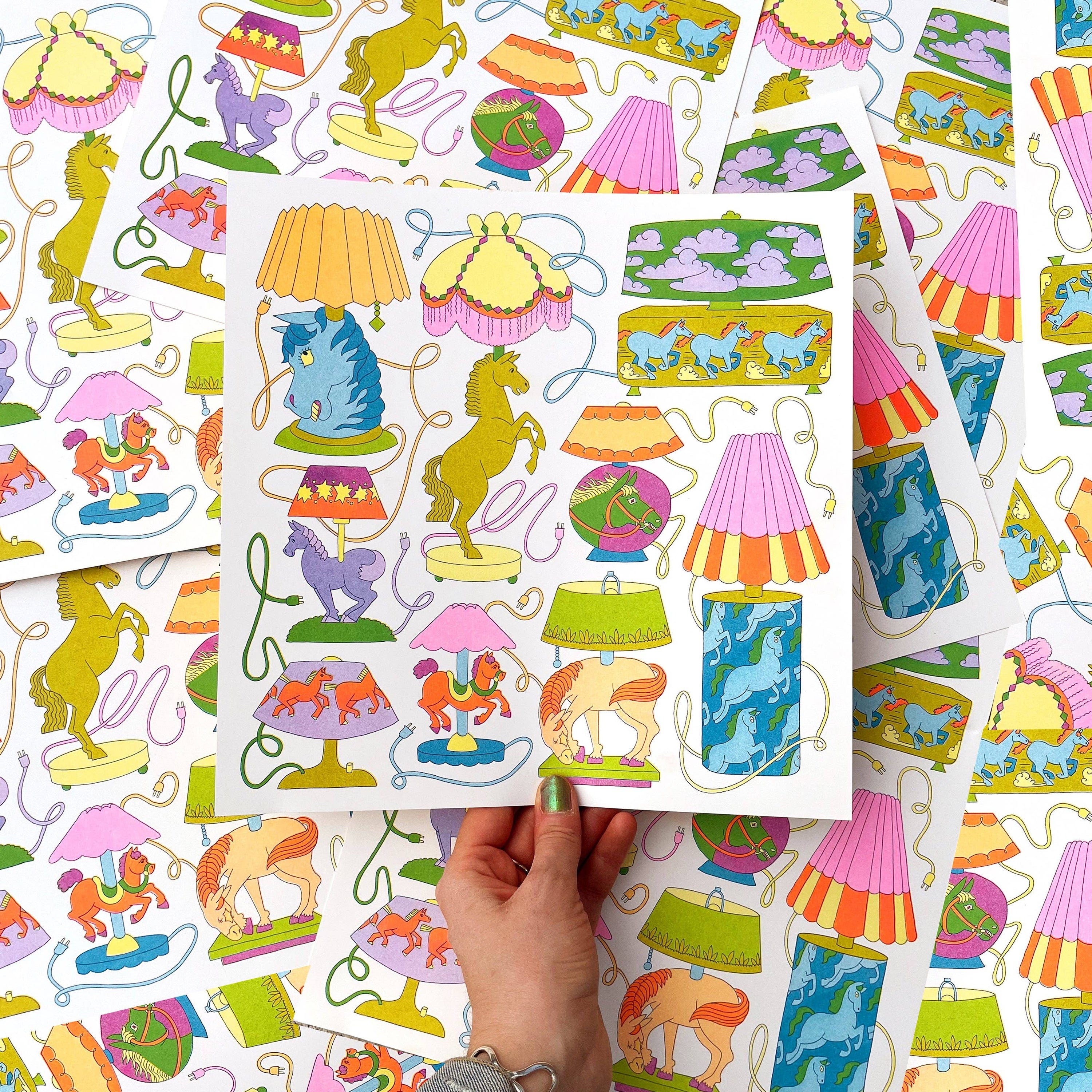 Riso Print: Horse Lamps