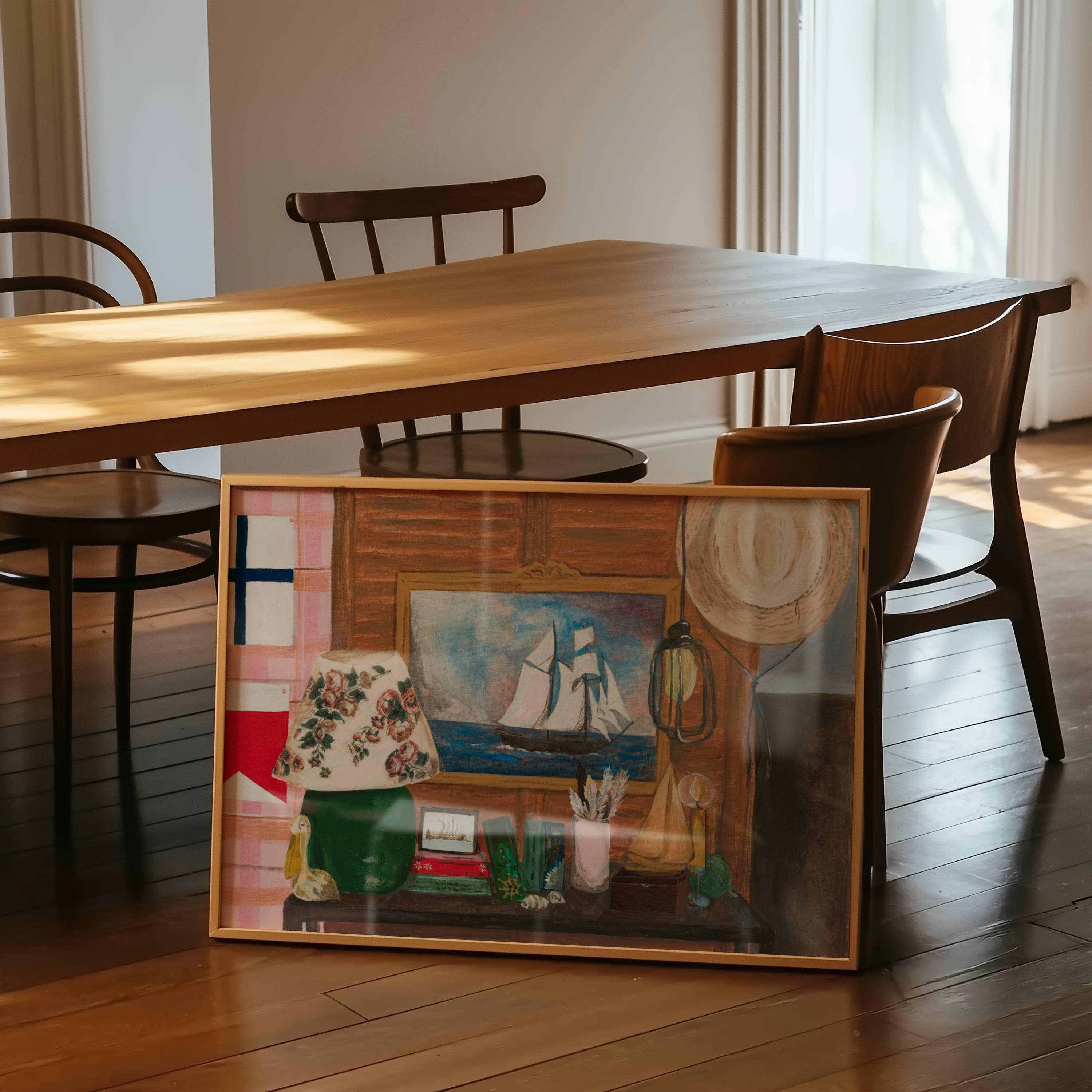 Retro Beach House art print, coastal wall art, nautical art: 8″×10″