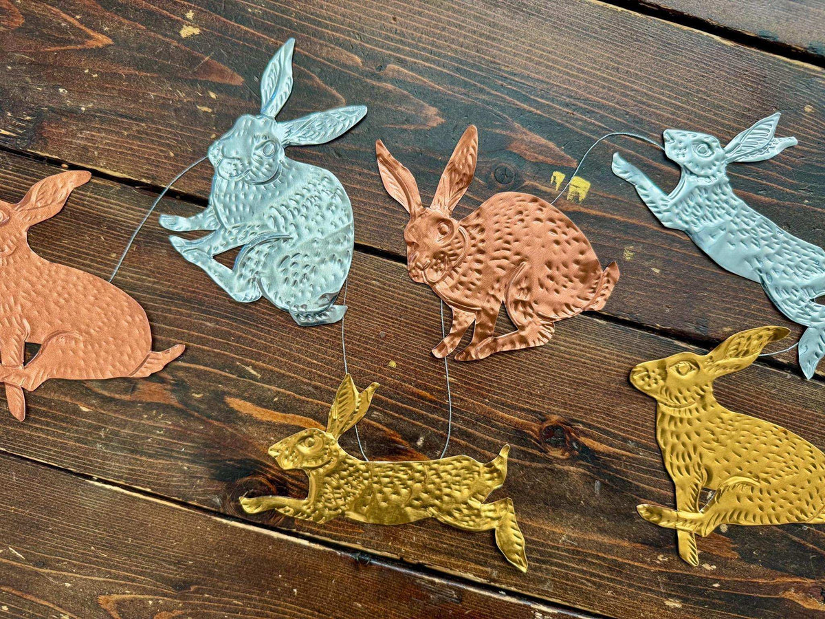 Rabbits DIY Tin Embossing Kit - DIY embossed metal foil craft kit - makes tin garland, ornaments & decorations