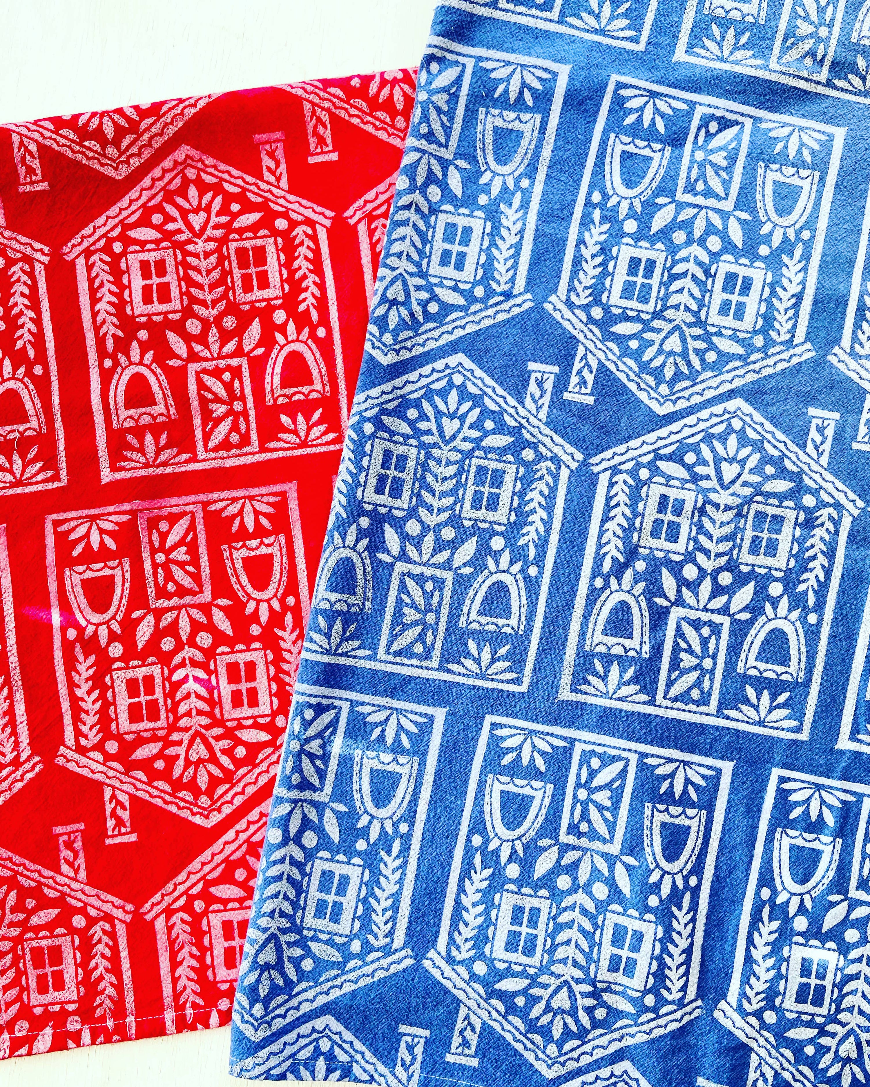 Folk House Tea Towel: Red