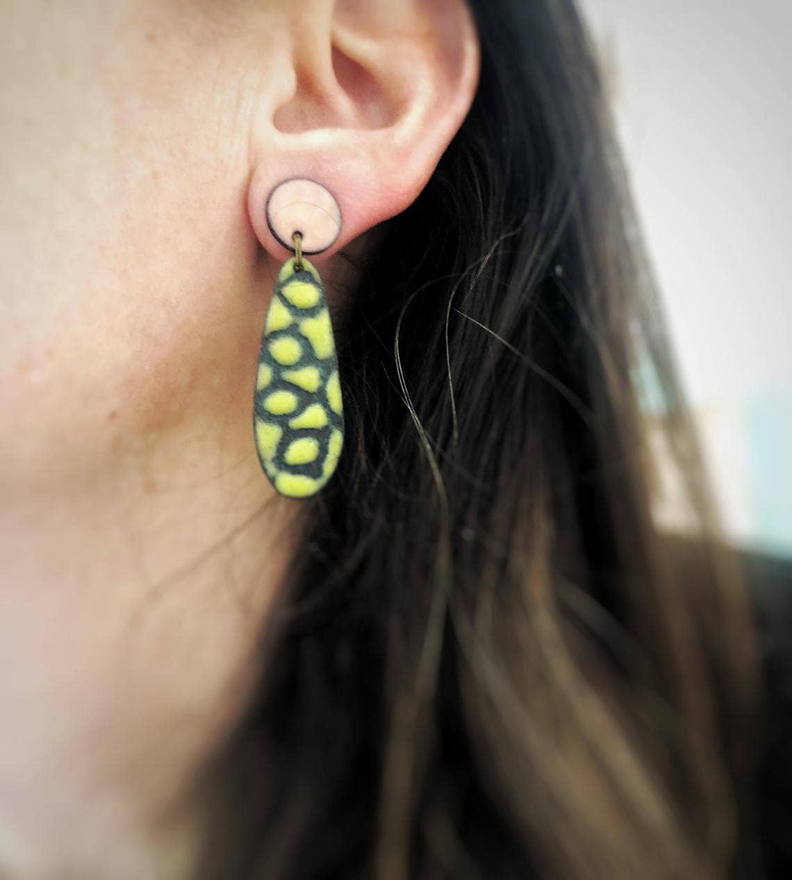 Enamel Stud Dangle Earrings