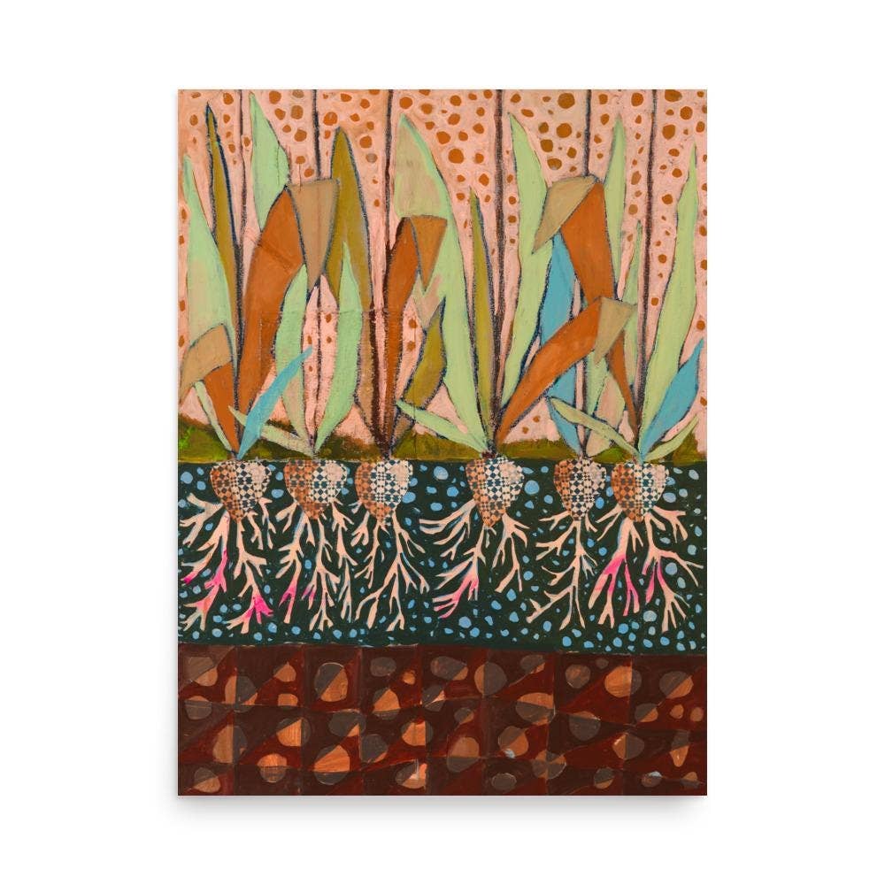 Tulip Bulbs, Floral Wall Art, quilt art, colorful print: 8″×10″