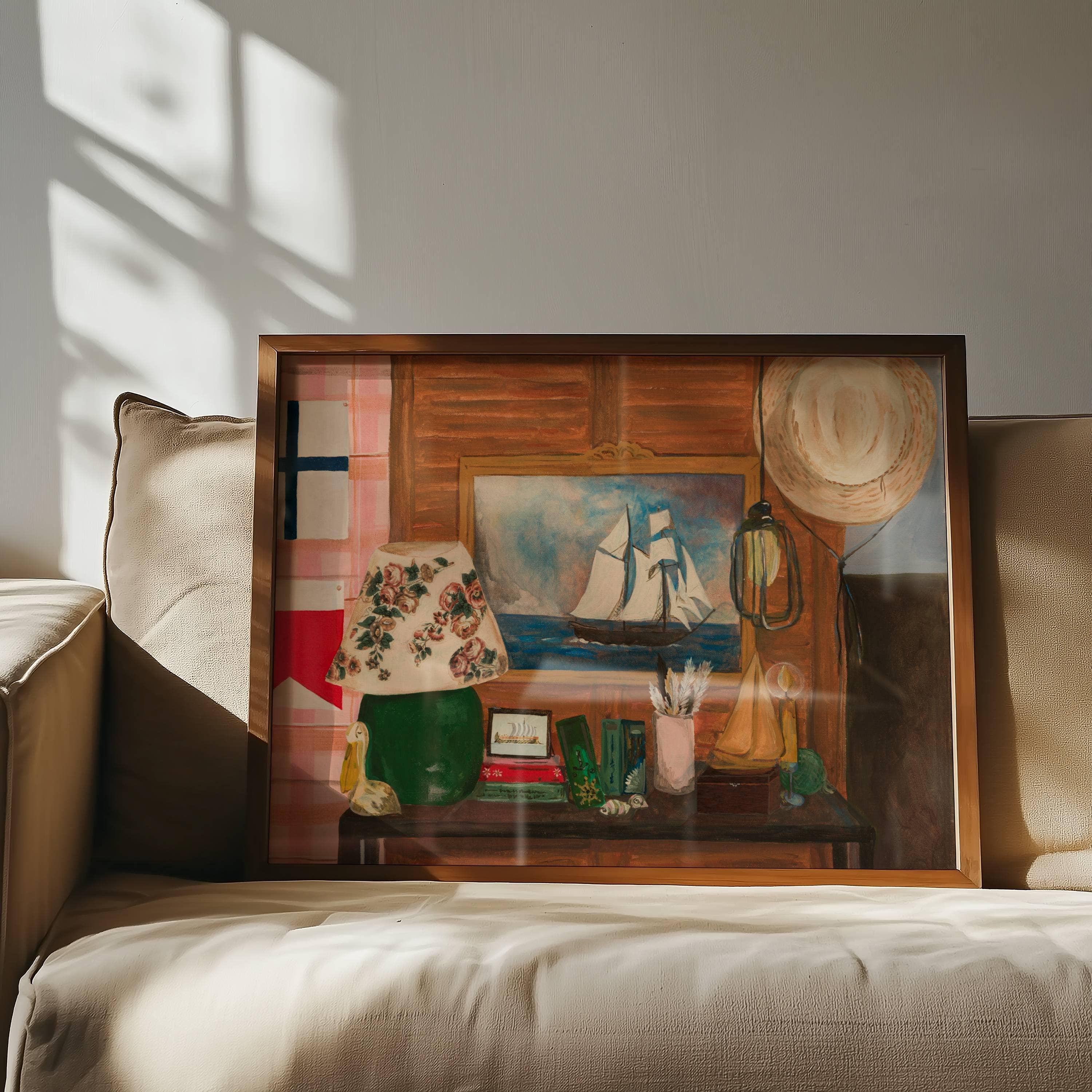 Retro Beach House art print, coastal wall art, nautical art: 8″×10″