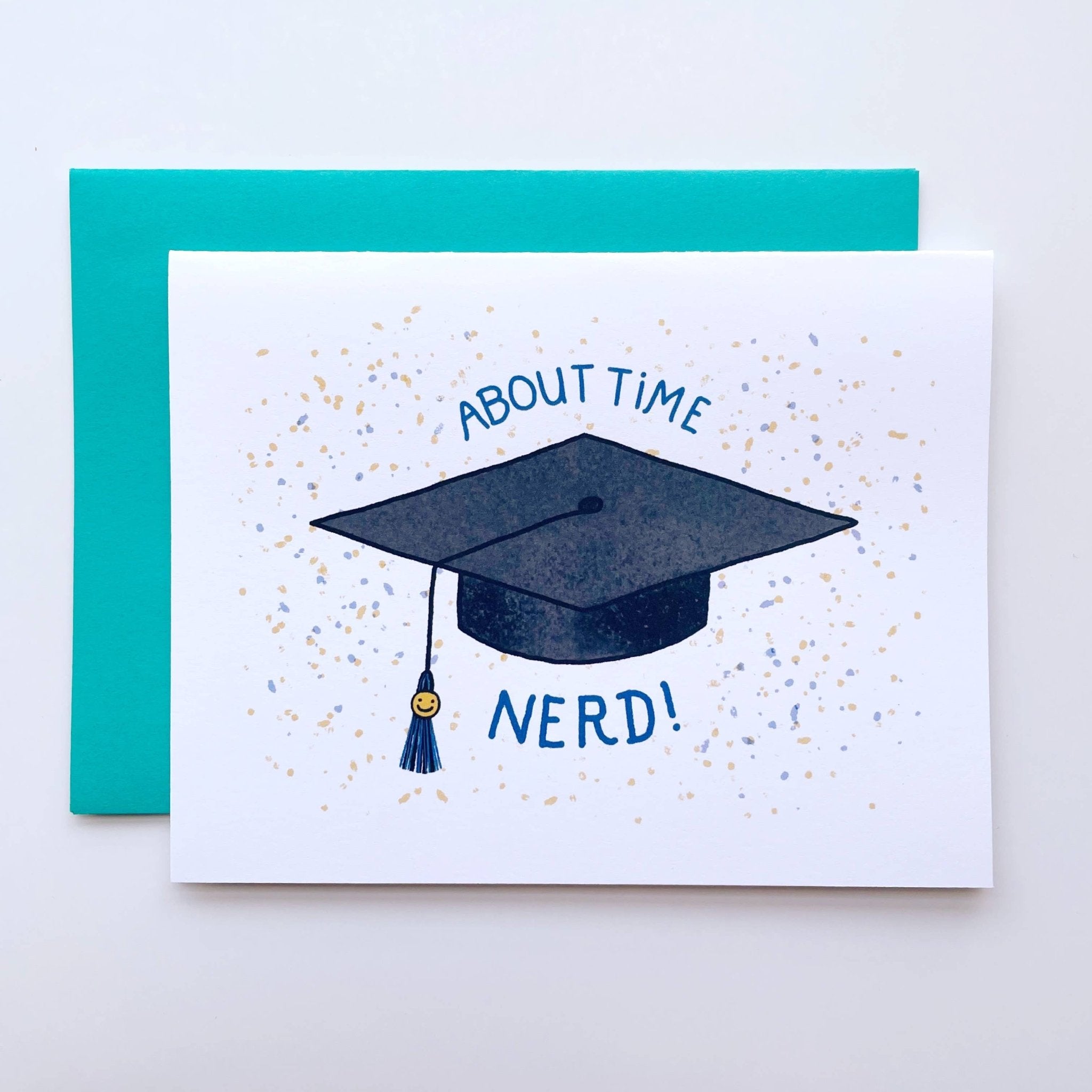 Kendra Lee Miller Art - About Time, Nerd! Blue Themed Graduation Card - VISUAL INDEX