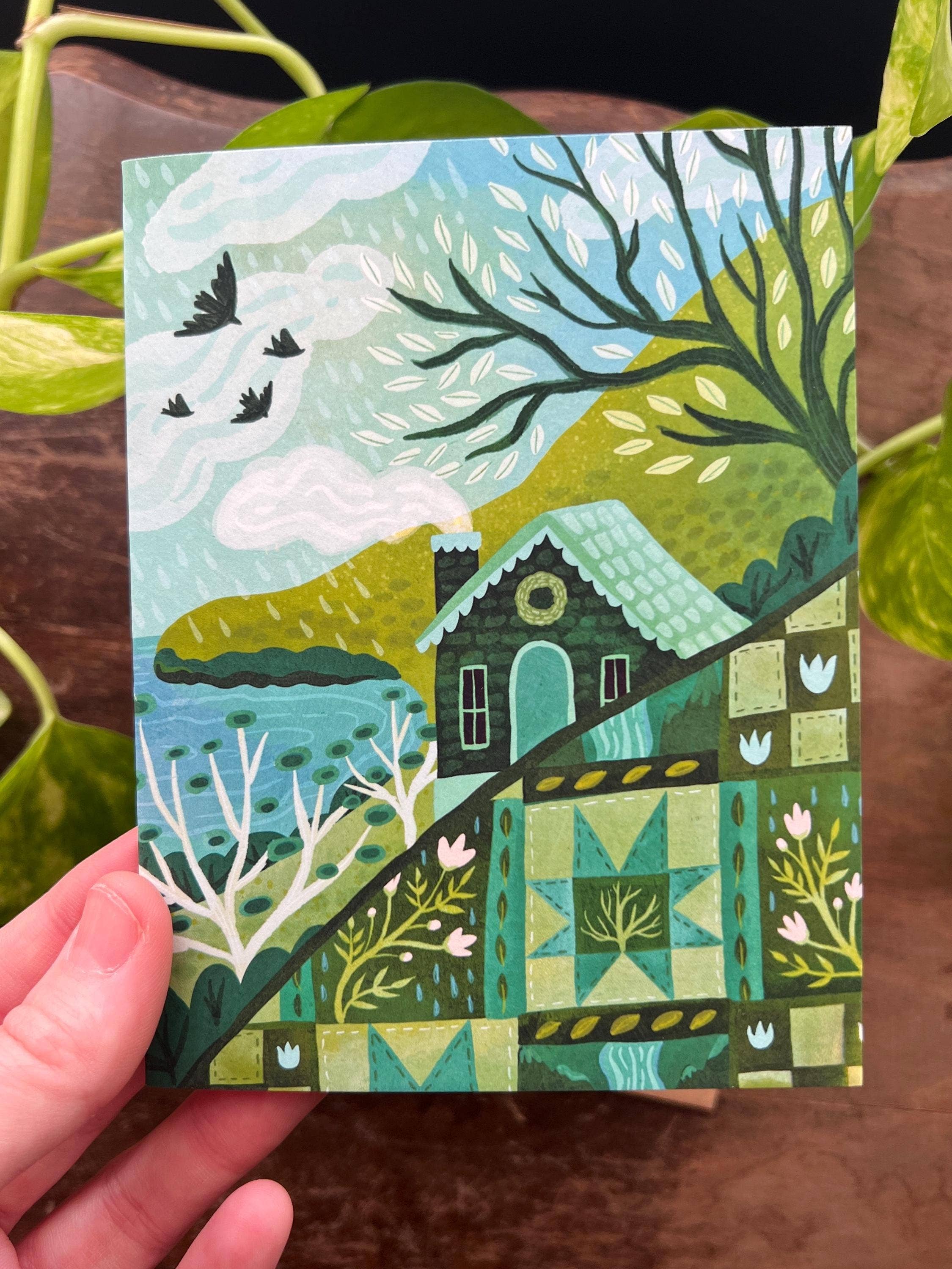 Cozy Cottage Greeting Card, Quilt Themed Everyday Card