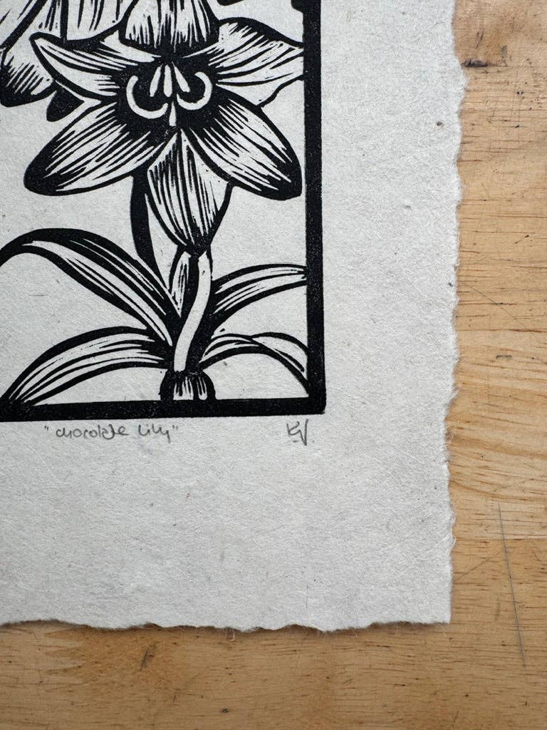Chocolate Lily Mini Print: Natural White