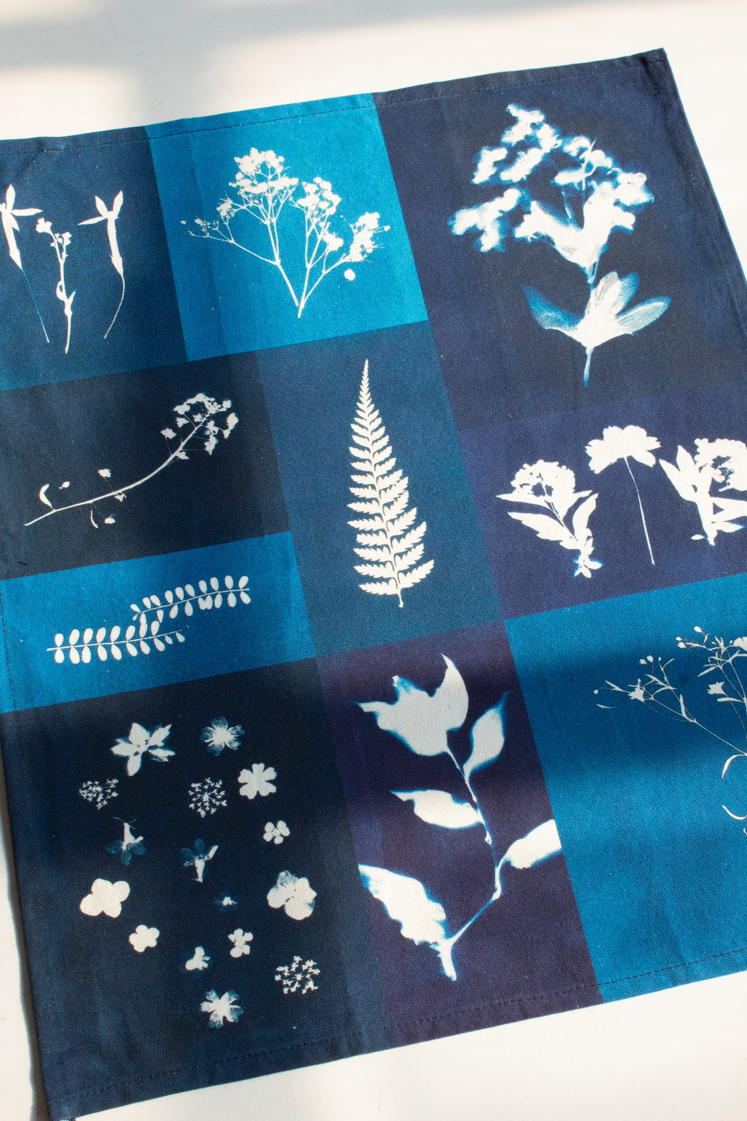 Cyanotype Flower Plant Patchwork Organic Cotton Tea Towel