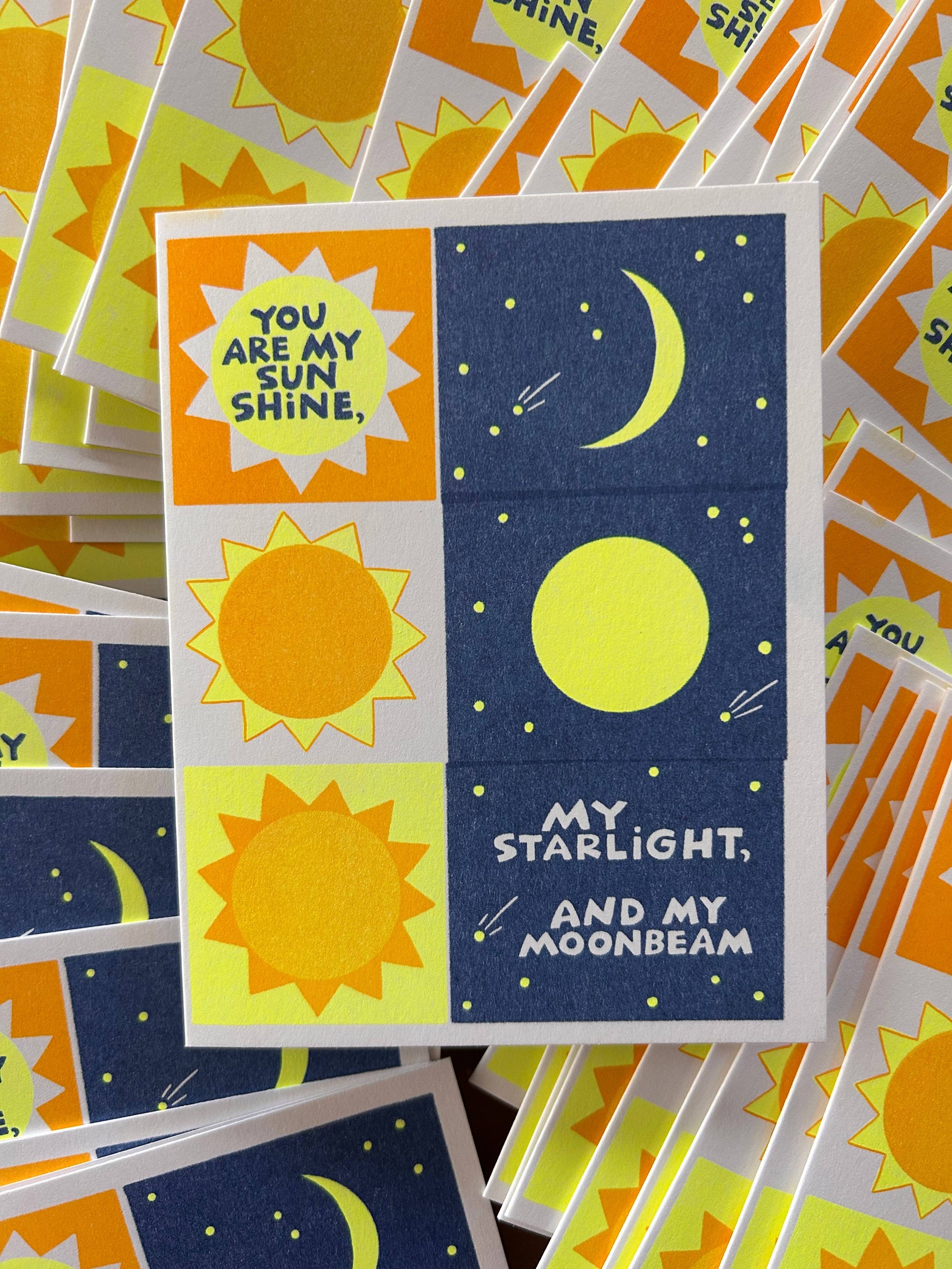 Sunshine, Starlight, Moonbeam - Risograph Greeting Card