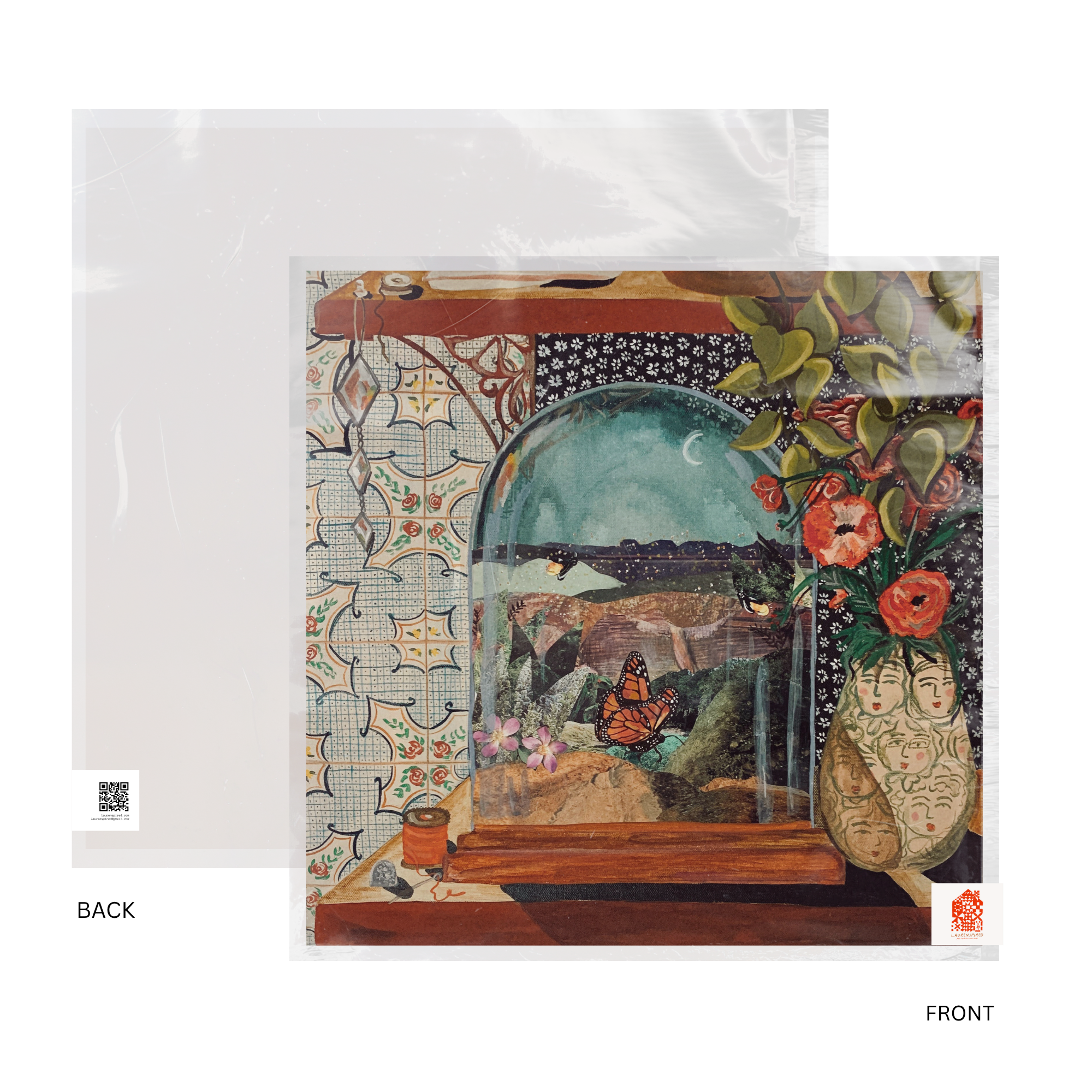 Butterfly Art Print, Quilt Art, Cloche, still life, moody