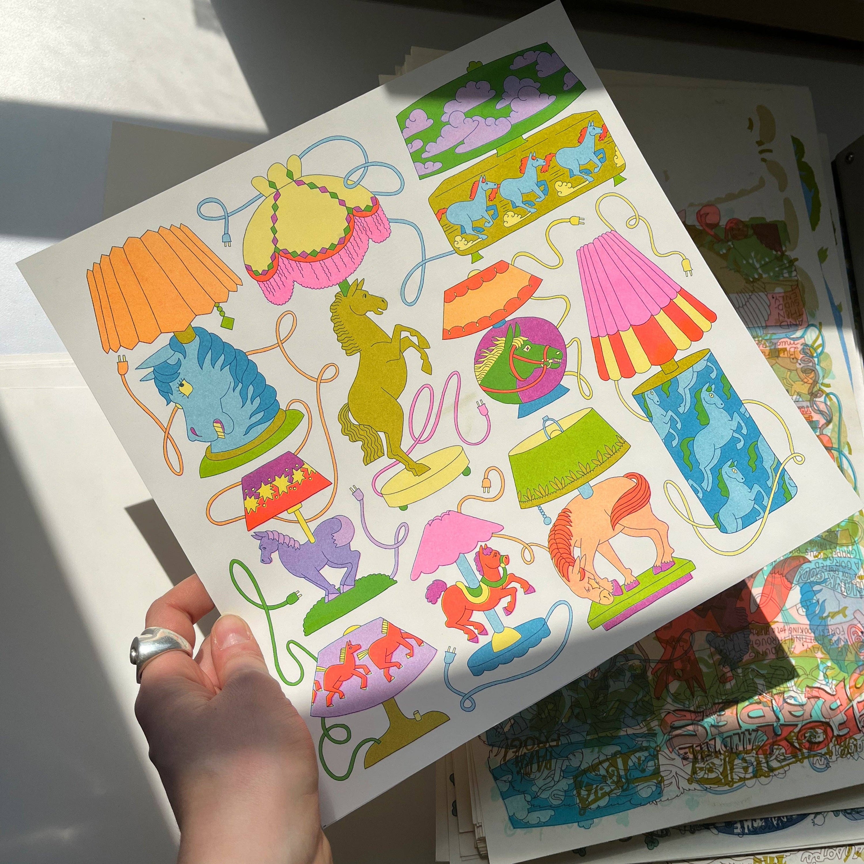 Riso Print: Horse Lamps