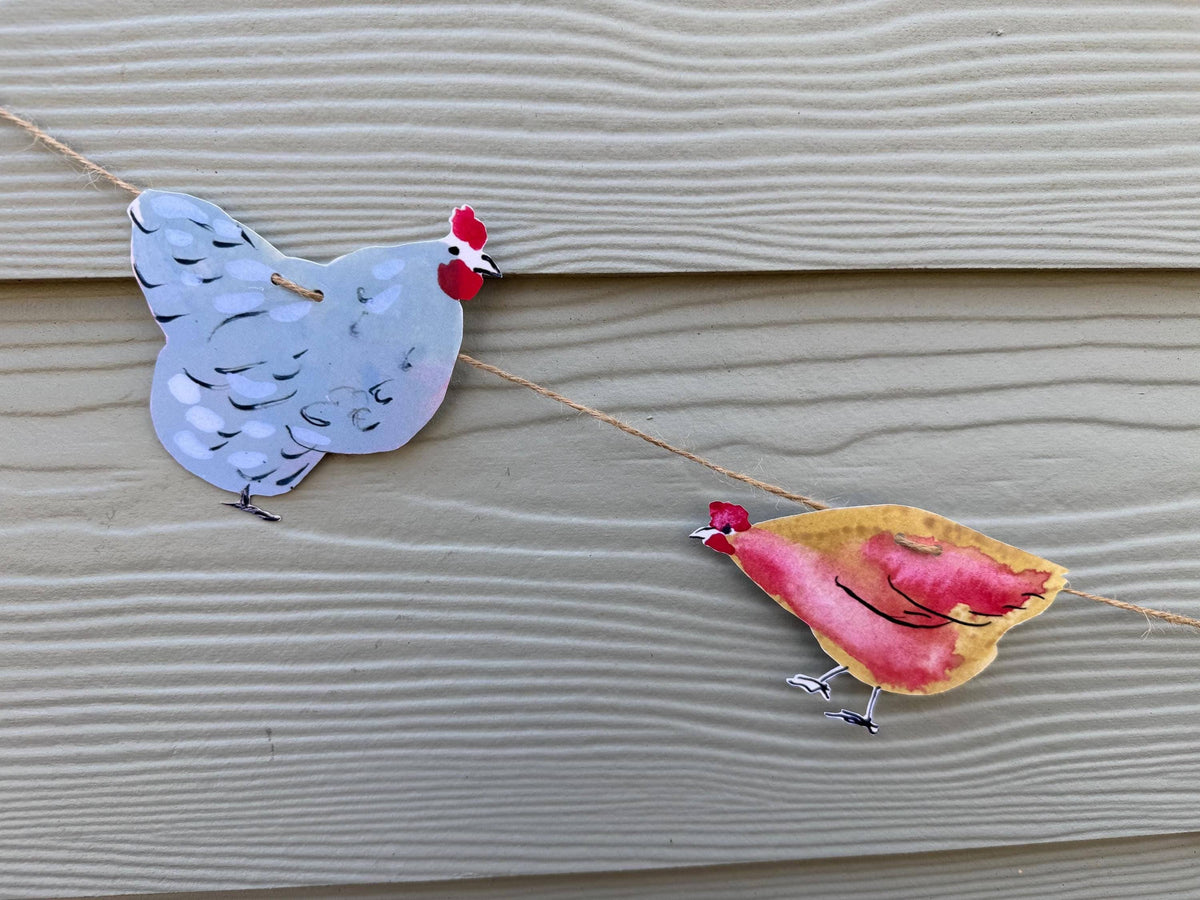 Chicken garland - Illustrated paper garland, Nature Lover Bunting