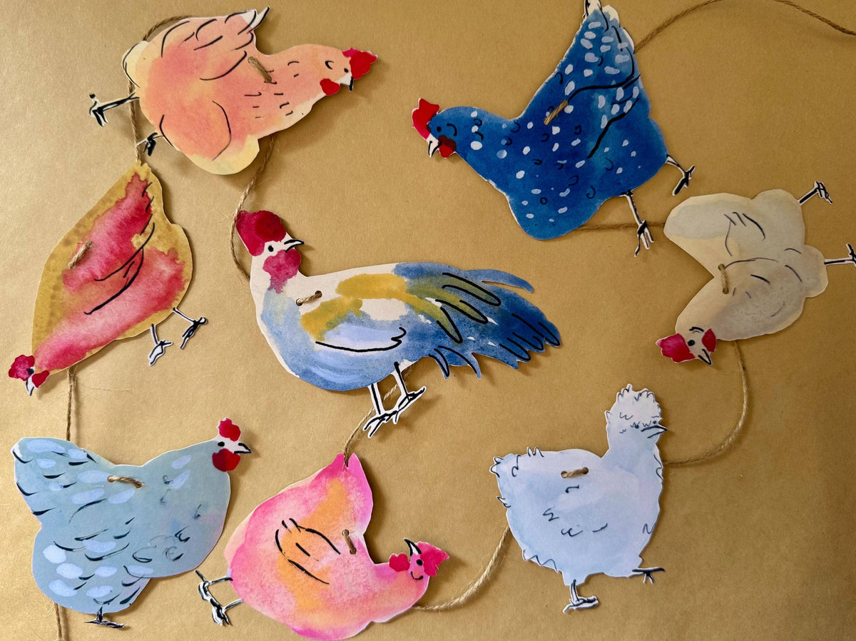 Chicken garland - Illustrated paper garland, Nature Lover Bunting