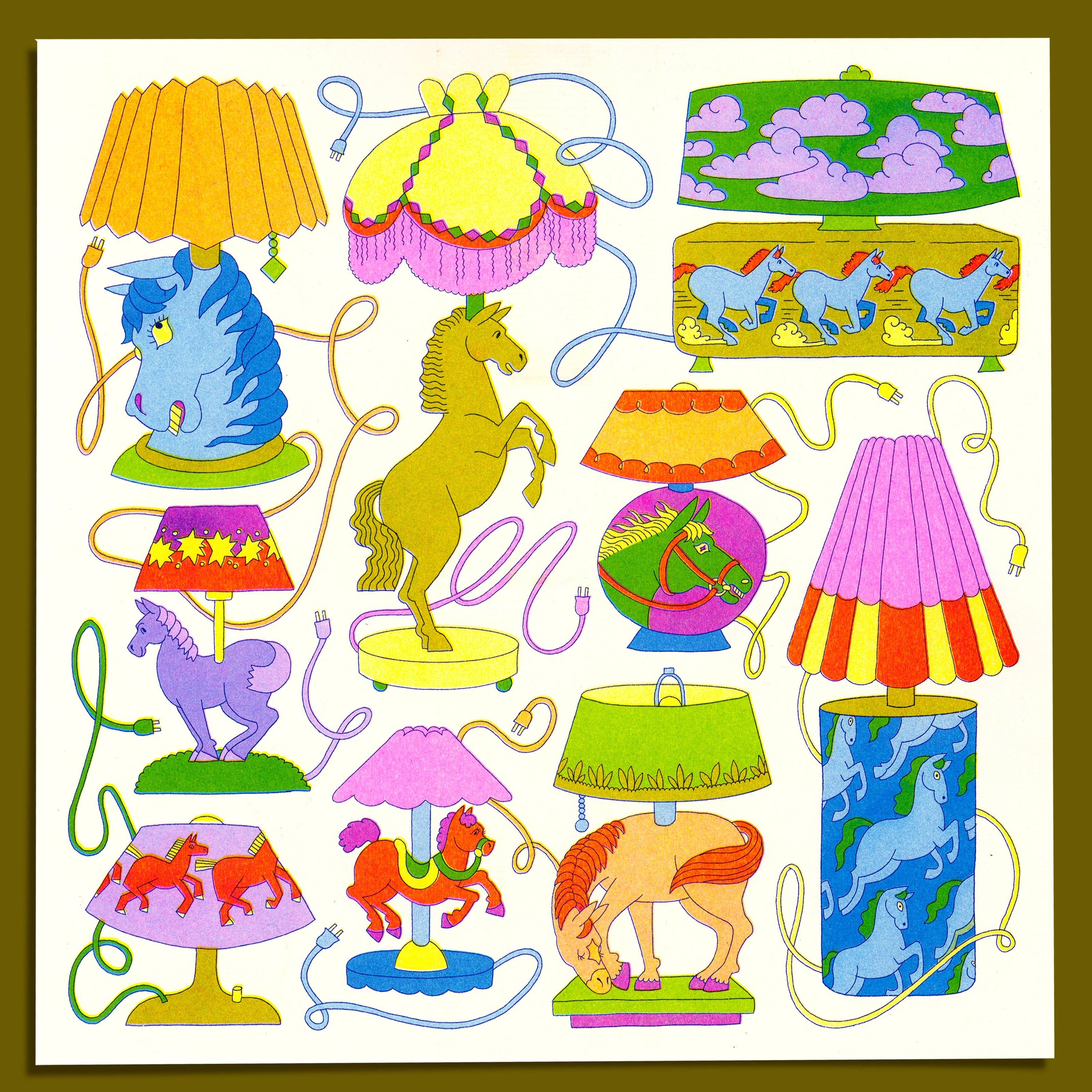 Riso Print: Horse Lamps