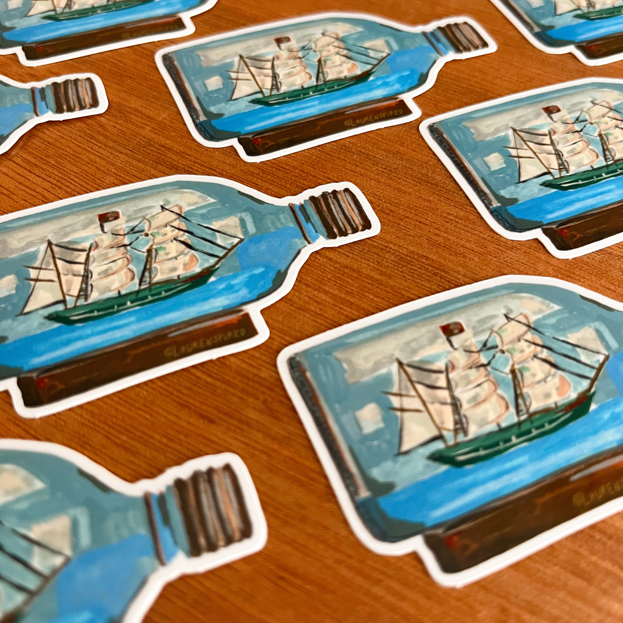 Small Ship in a Bottle Vinyl Sticker, Boat Sticker, Nautical