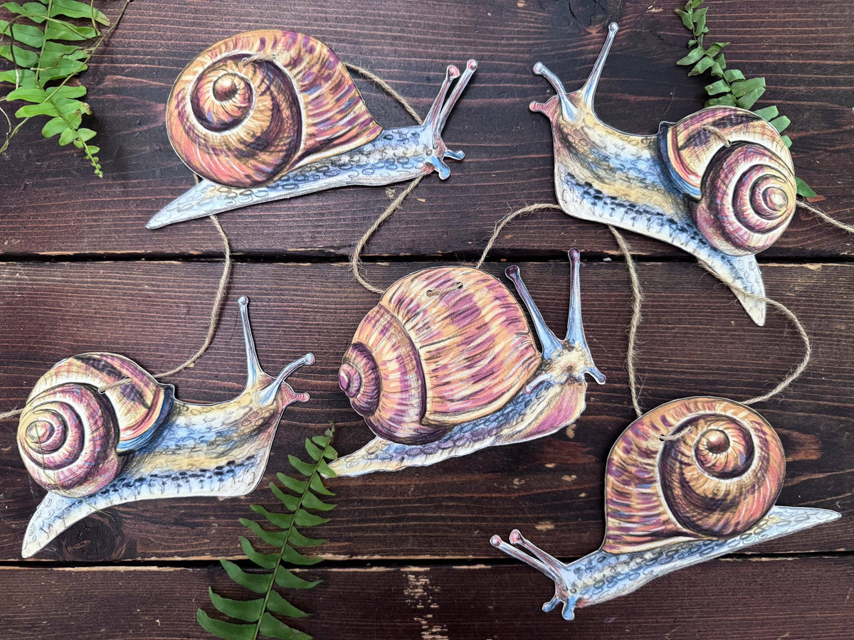 Illustrated Snail Garland, Paper Garden Snail Bunting, Cottagecore Wall Decor, Nature Lover Gift