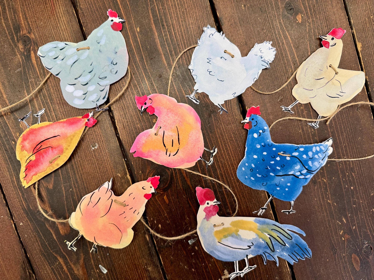 Chicken garland - Illustrated paper garland, Nature Lover Bunting