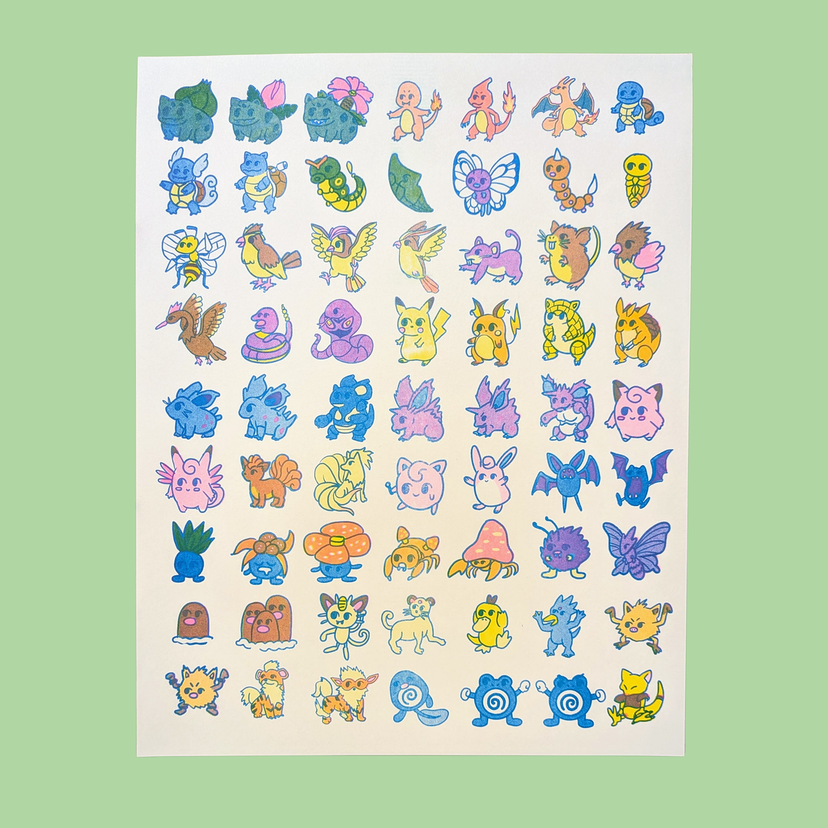 Minutemon Pokemon print |  11"x14" Risograph Print