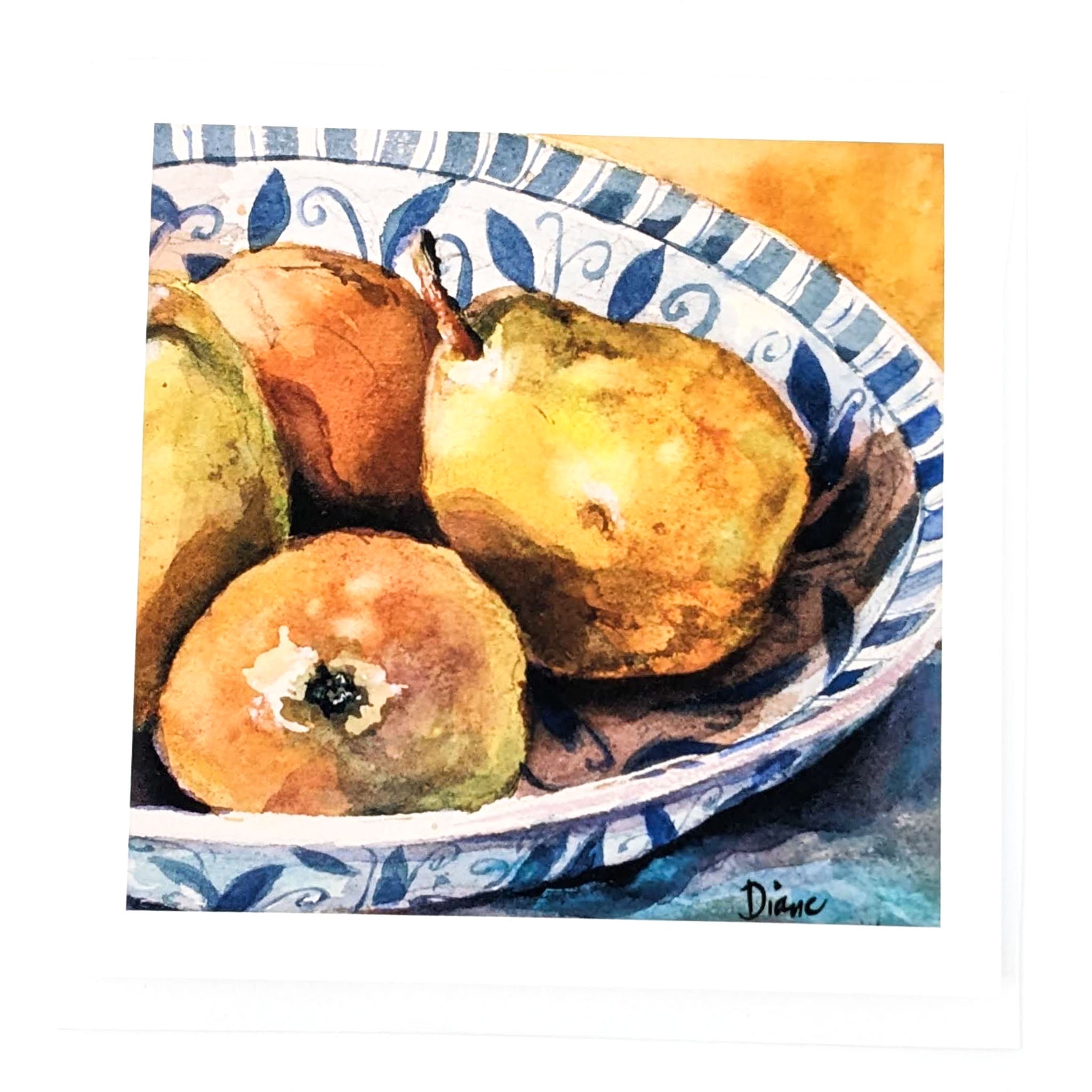 Pears in Blue and White Bowl- Greeting Card