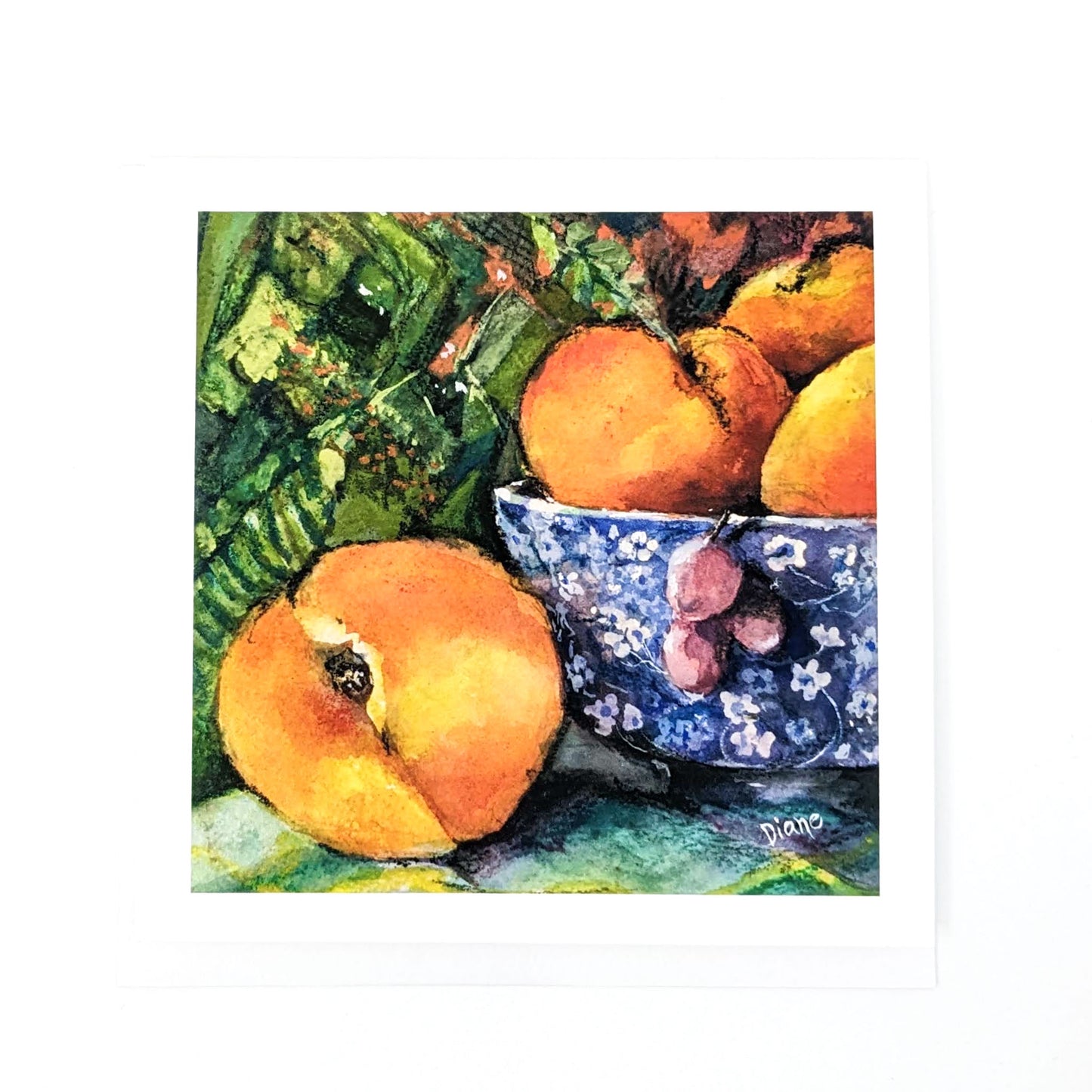 Peaches with Blue Bowl- Greeting Card
