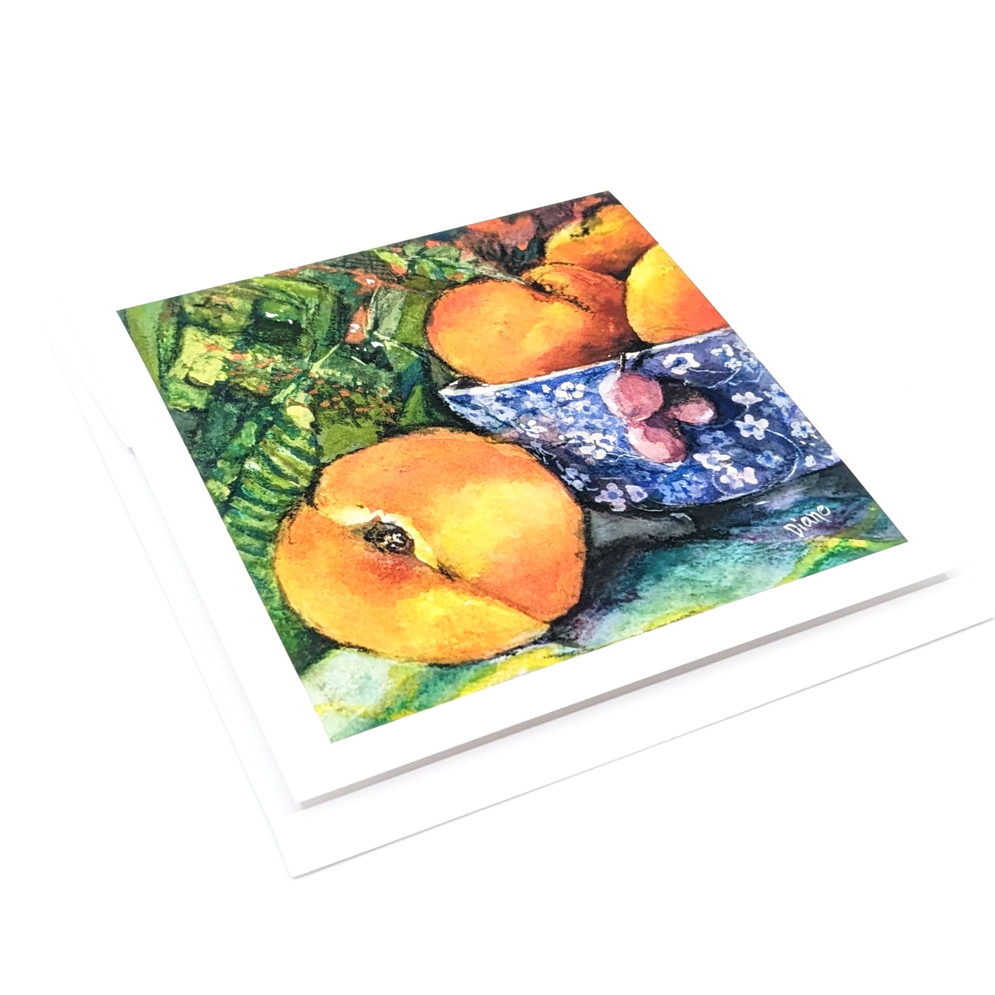 Peaches with Blue Bowl- Greeting Card