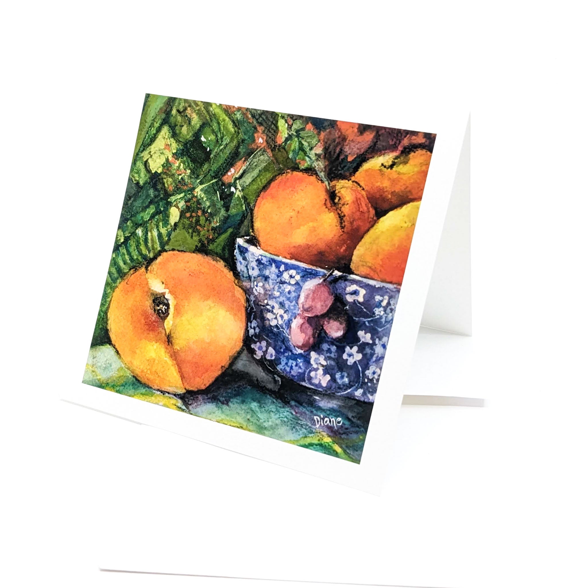 Peaches with Blue Bowl- Greeting Card