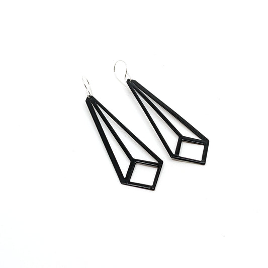Matte Black Long Angled Square Earrings-ST8161d