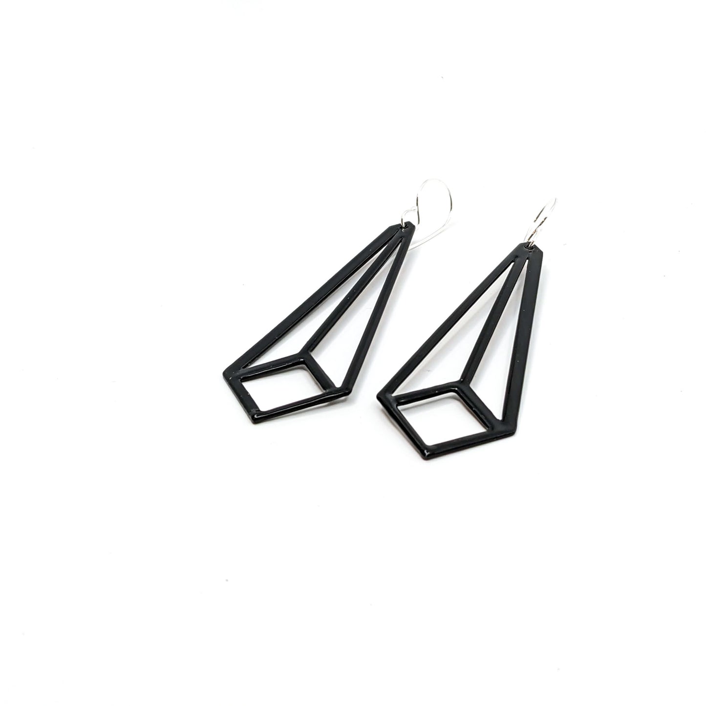 Matte Black Long Angled Square Earrings-ST8161d