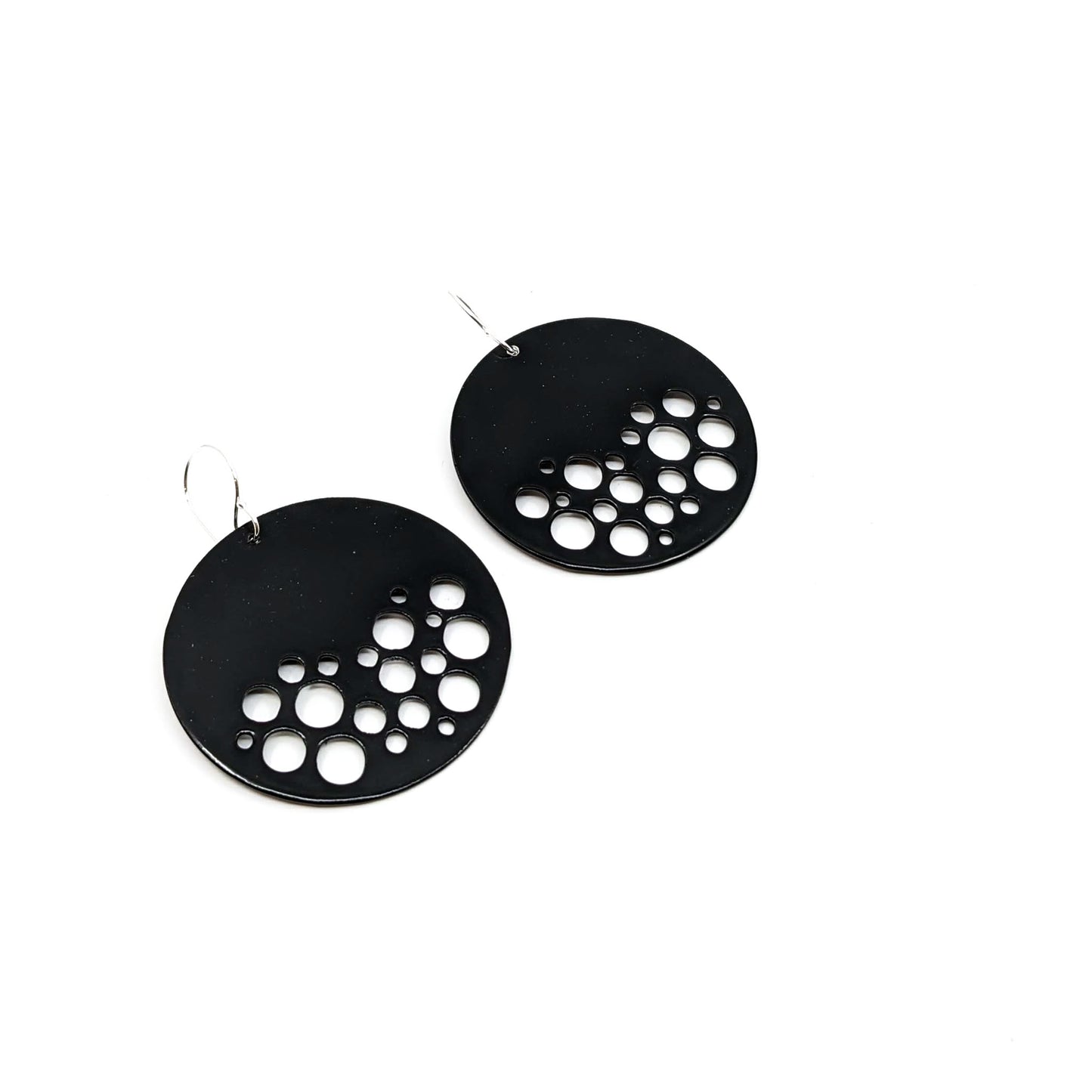 Matte Black Med. Dot Disc Earrings-ST5015b