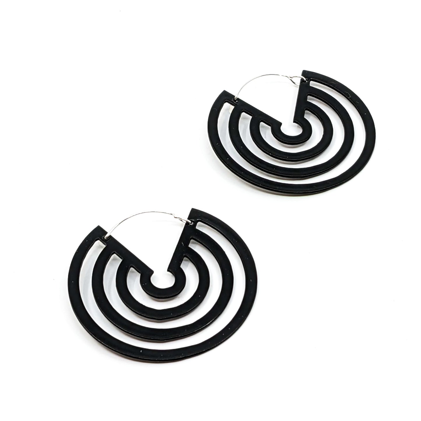 Matte Black Concentric Circle Disc Earrings-ST6960d