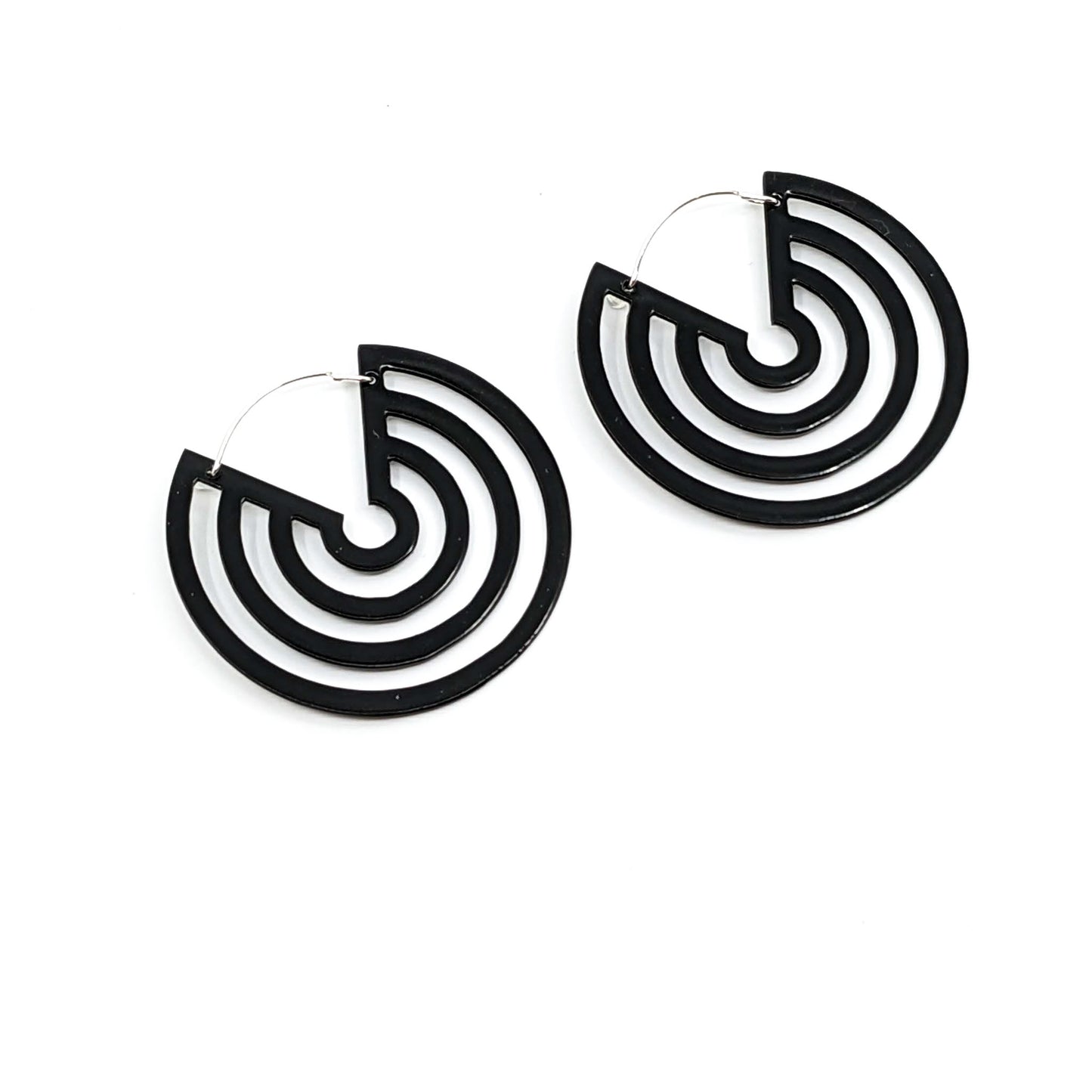 Matte Black Concentric Circle Disc Earrings-ST6960d