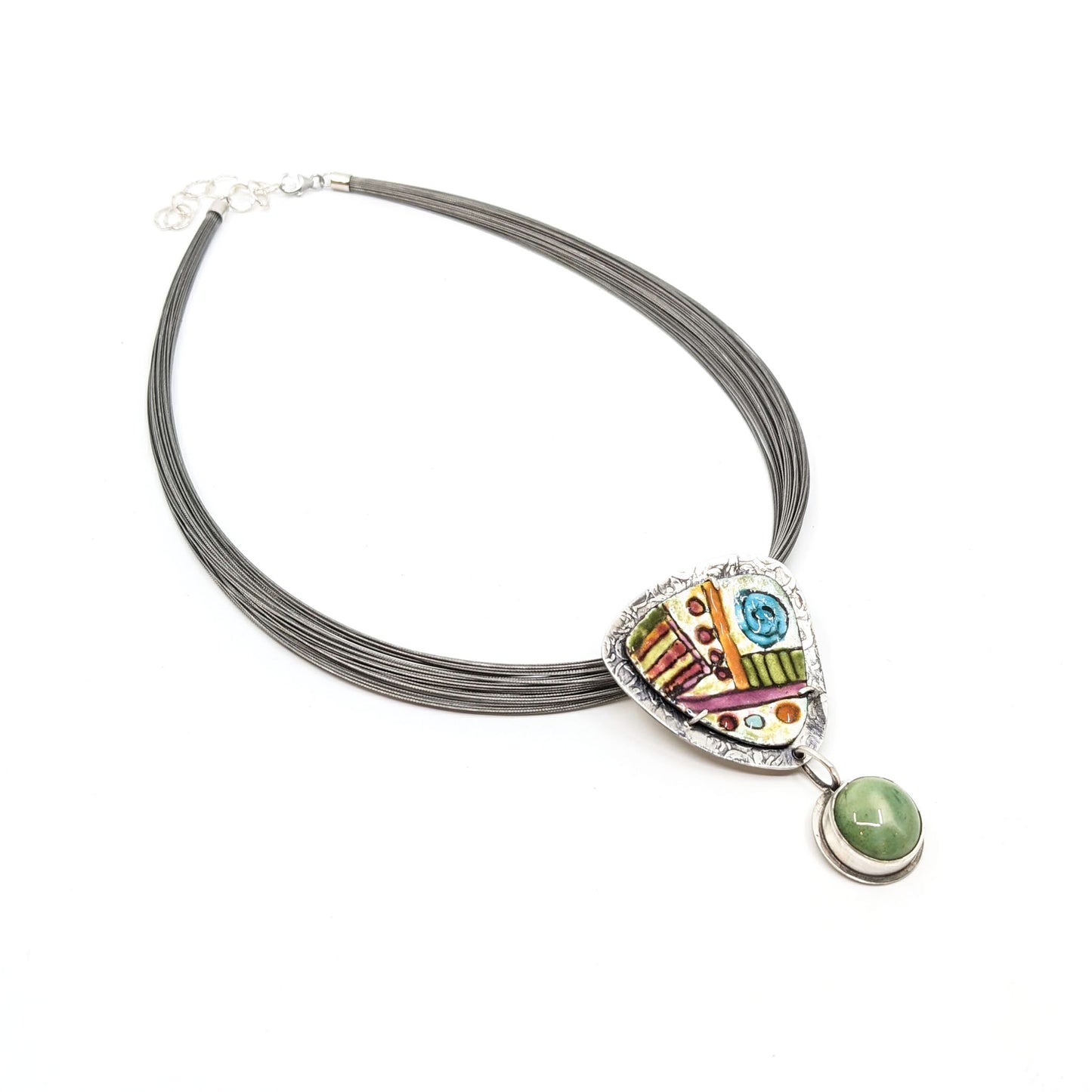 Enamel and Pale Green Pottery Necklace