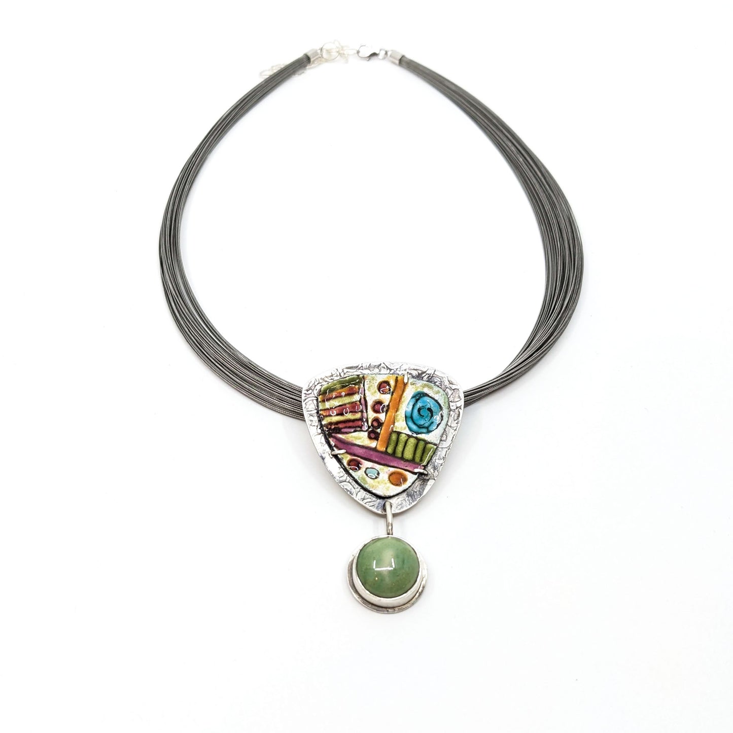 Enamel and Pale Green Pottery Necklace