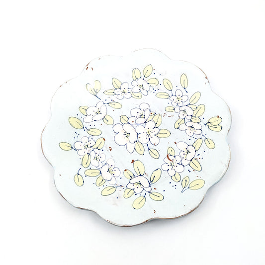 Blue Lunch Plate with White Flowers