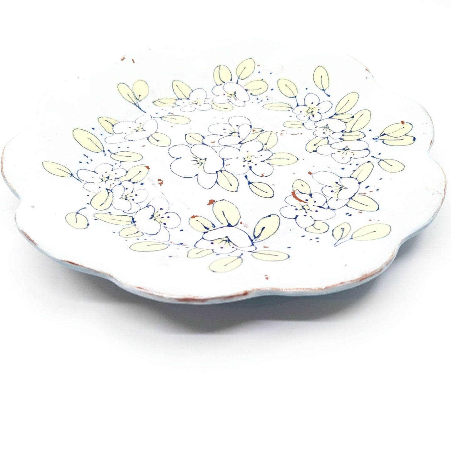 Blue Lunch Plate with White Flowers
