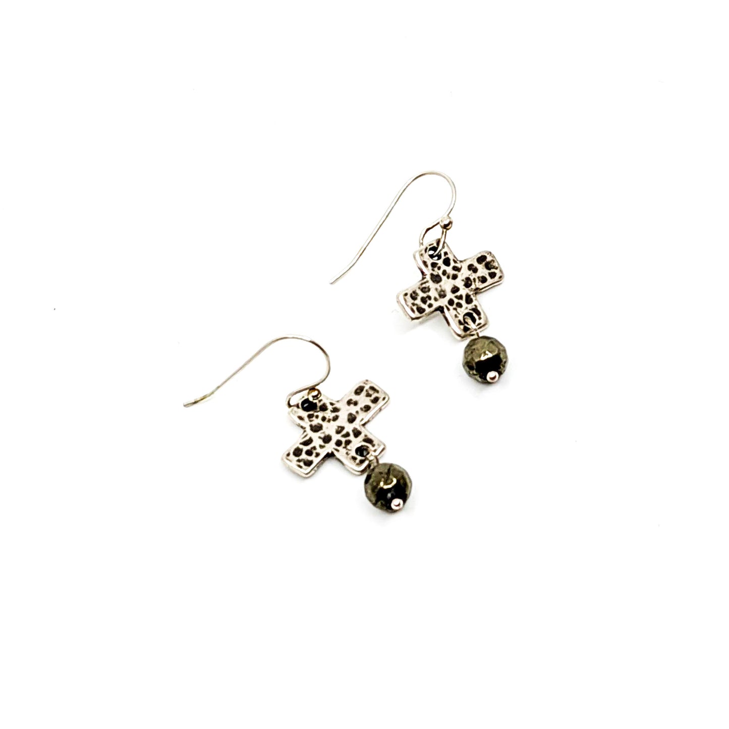 Square Cross Earrings with Pyrite, SS, E-CR609S
