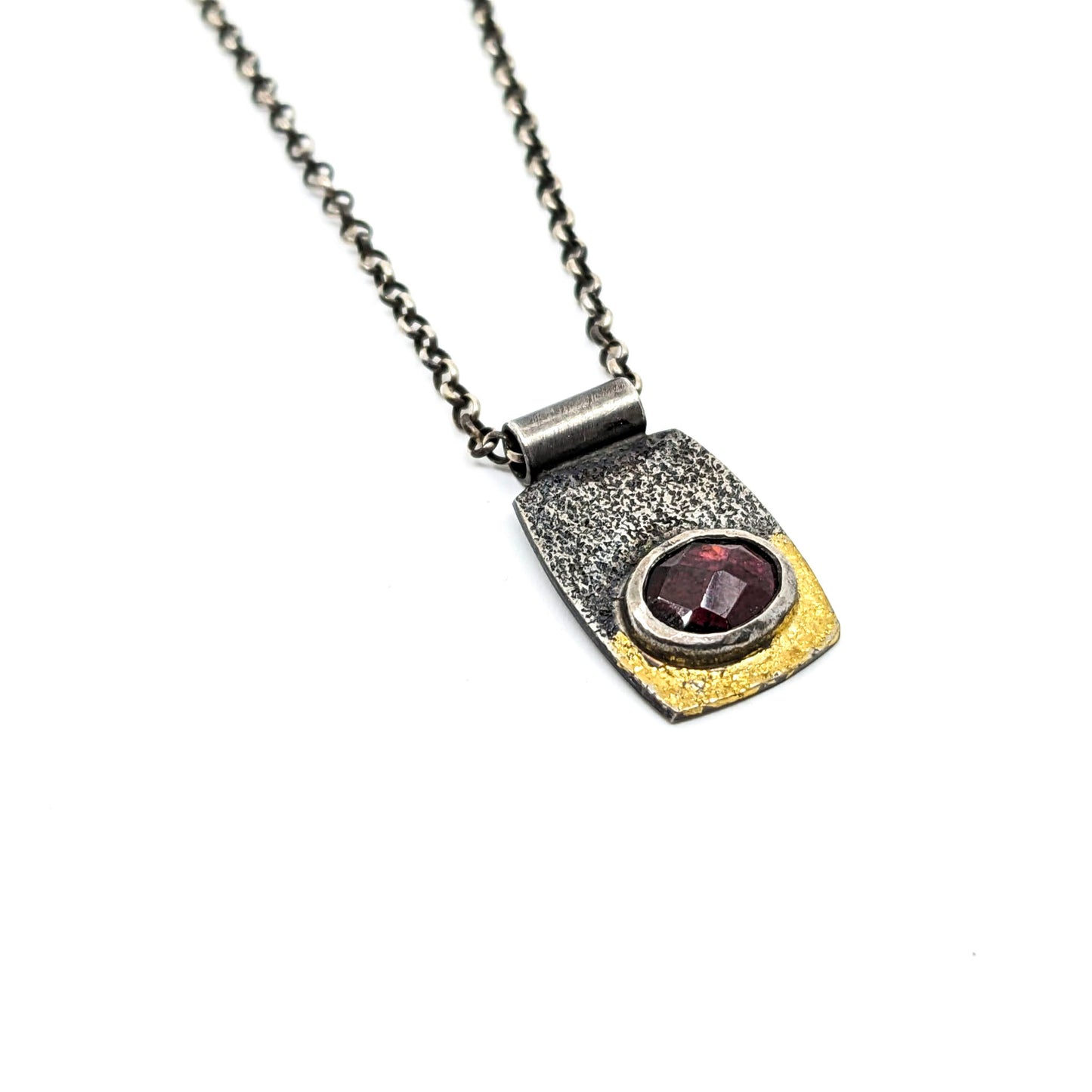 Keum Boo Pendant- Tile with Garnet