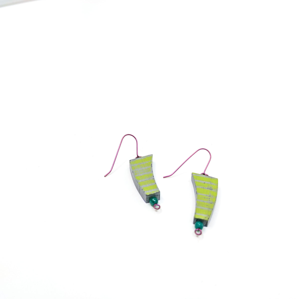 Lauraine Lillie Studios - Wooden Earrings, Painted - Green + Gray + Agate Bead - VISUAL INDEX