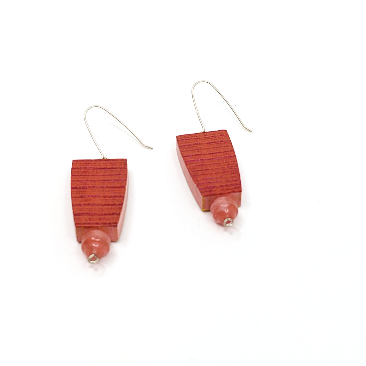 Lauraine Lillie Studios - Wooden Earrings, Painted - Textured Pink + Cherry Quartz - VISUAL INDEX