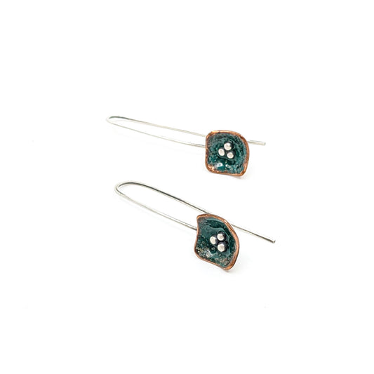 Square Pod Earrings with Emerald Enameling-ASPER07CS