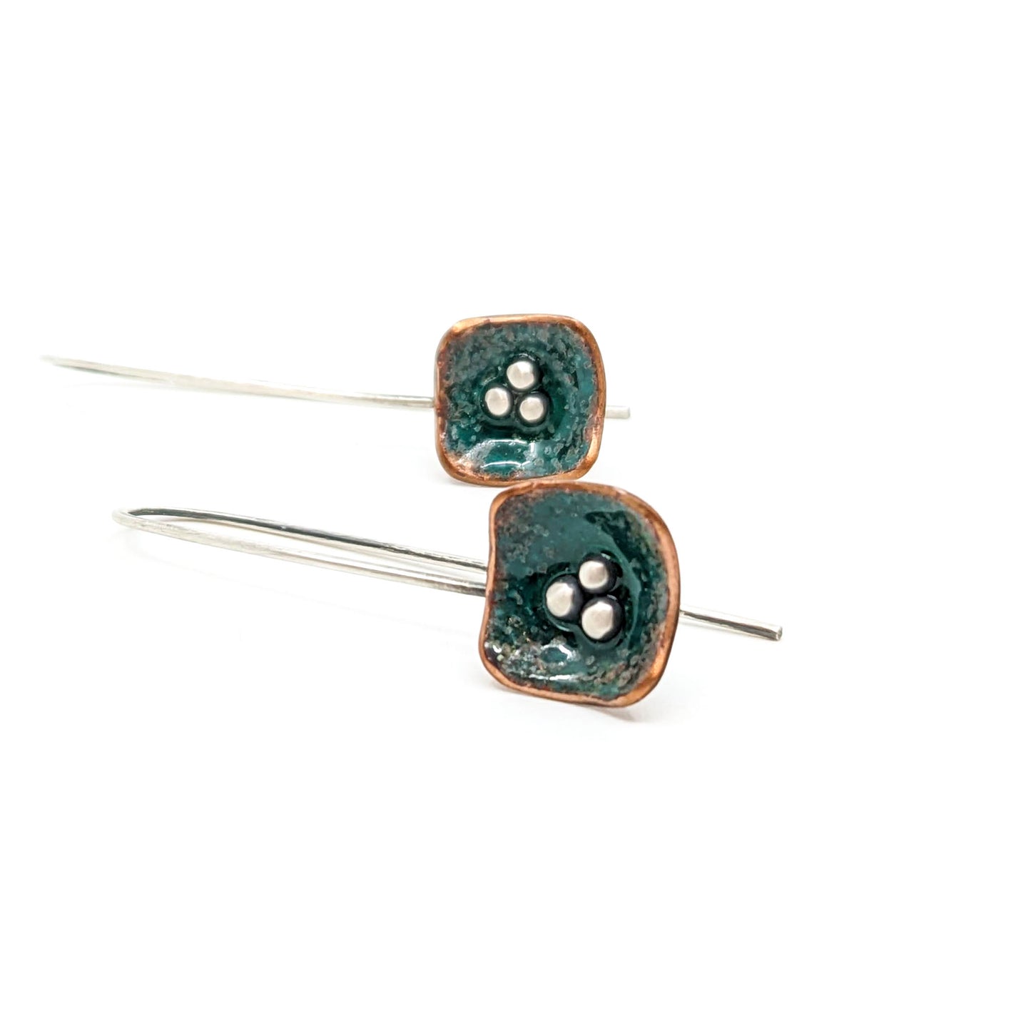 Square Pod Earrings with Emerald Enameling-ASPER07CS
