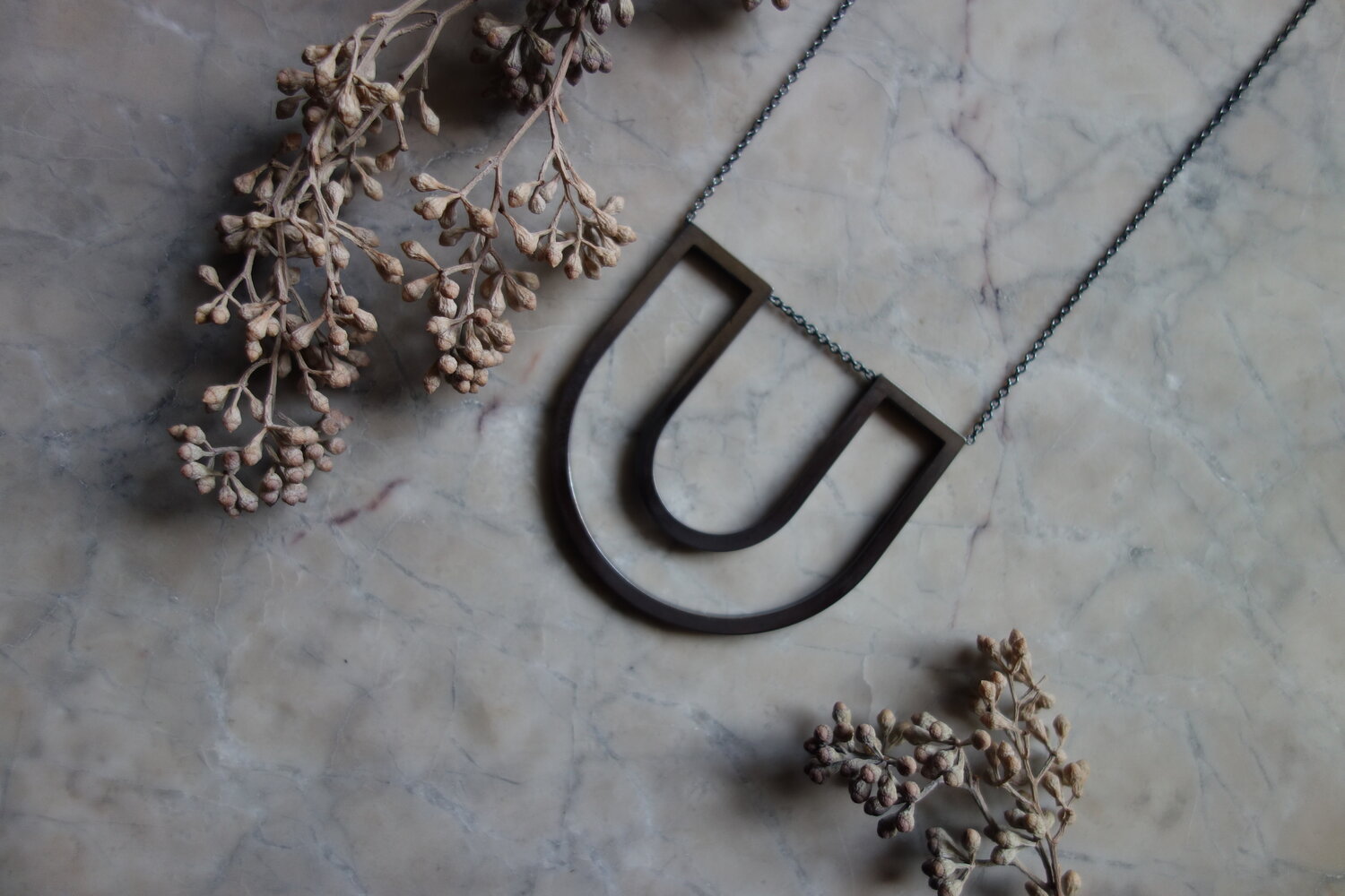 Oxidized Double U Long Necklace