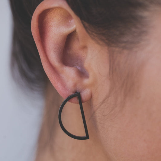 Oxidized Half Moon Earrings- Medium